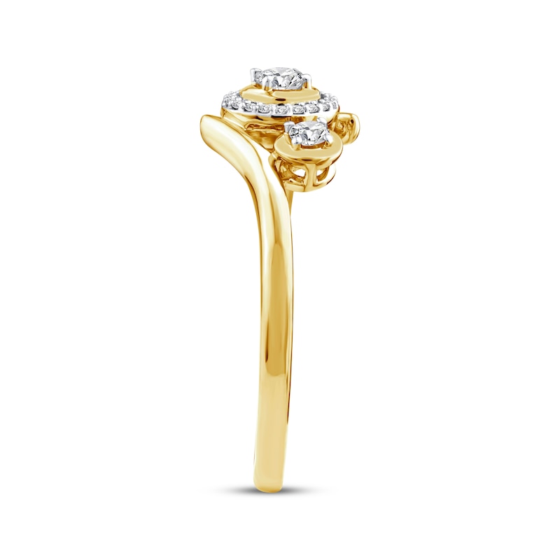 Main Image 2 of Memories Moments Magic Diamond Three-Stone Bypass Ring 1/5 ct tw 10K Yellow Gold