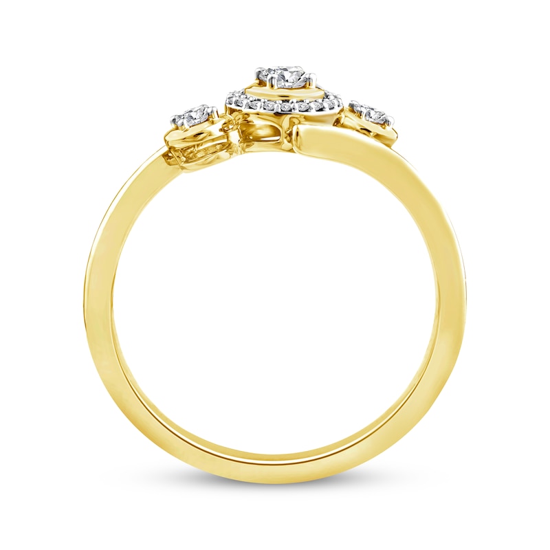 Main Image 3 of Memories Moments Magic Diamond Three-Stone Bypass Ring 1/5 ct tw 10K Yellow Gold