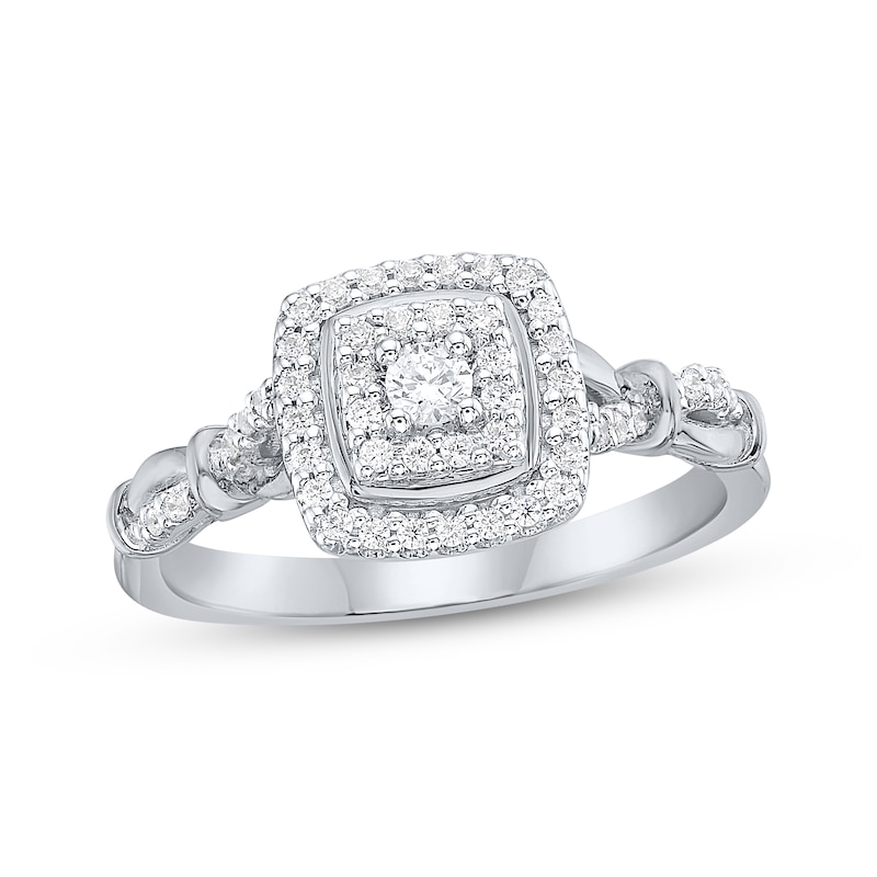 Main Image 1 of Diamond Double Cushion Halo Ring 1/4 ct tw Sterling Silver