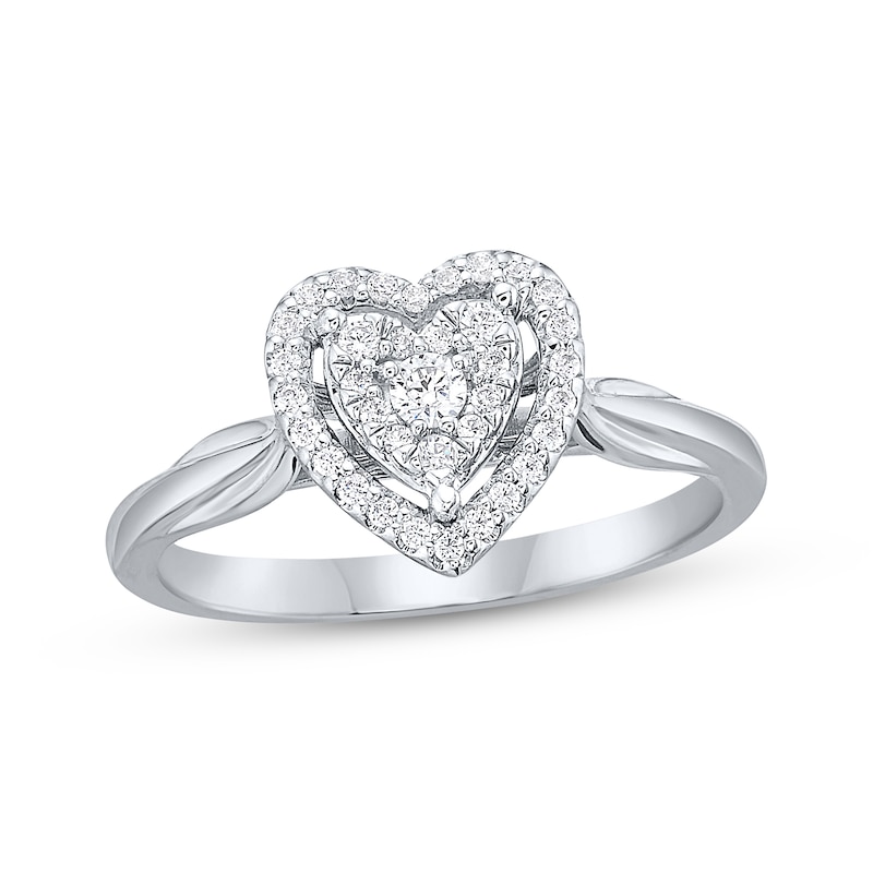 Main Image 1 of Diamond Halo Heart Ring 1/5 ct tw Sterling Silver
