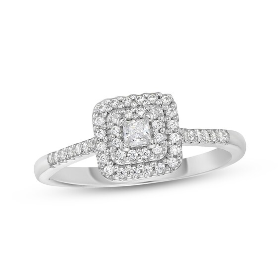 Princess-Cut Diamond Double Halo Promise Ring 1/4 ct tw Sterling Silver