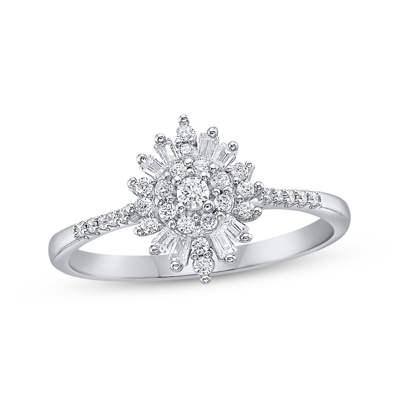Main Image 1 of Diamond Starburst Frame Promise Ring 1/4 ct tw Sterling Silver