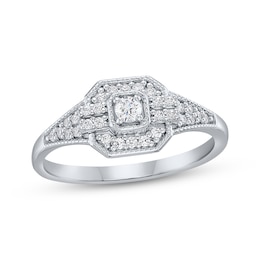 Diamond Octagon Frame Promise Ring 1/4 ct tw Sterling Silver