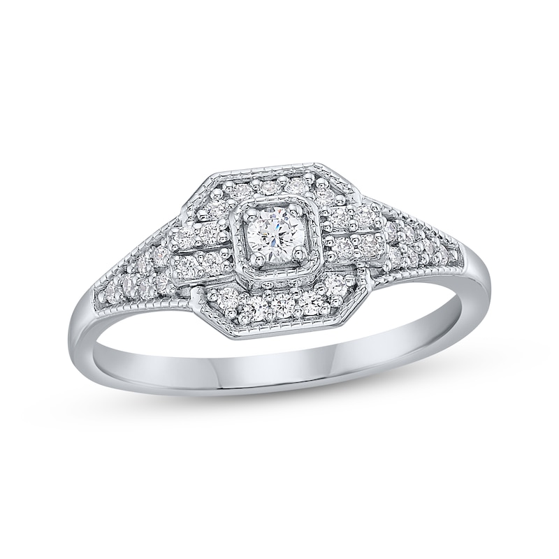 Main Image 1 of Diamond Octagon Frame Promise Ring 1/4 ct tw Sterling Silver