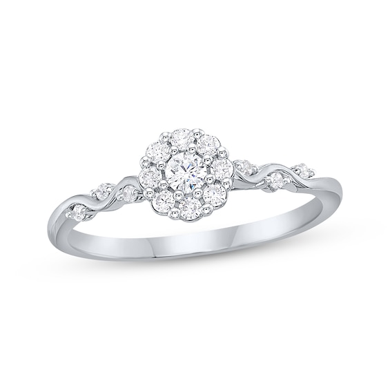 Diamond Halo Promise Ring 1/4 ct tw Sterling Silver