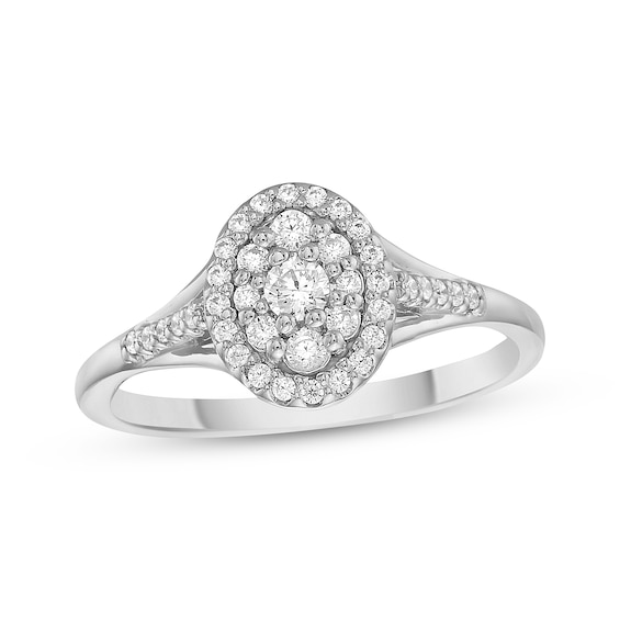Multi-Diamond Oval Halo Fashion Ring 1/4 ct tw Sterling Silver