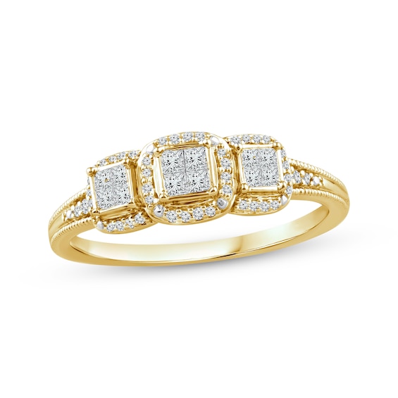 Princess-Cut Quad Halo Promise Ring 1/4 ct tw 10K Yellow Gold