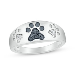 Black & White Diamond Paw Print Ring 1/20 ct tw Sterling Silver