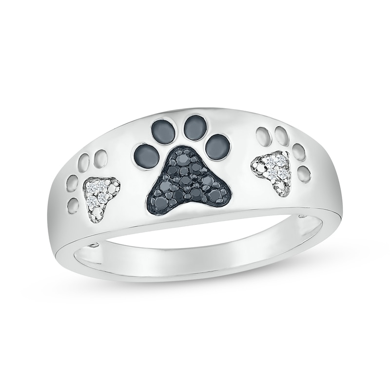 Main Image 1 of Black & White Diamond Paw Print Ring 1/20 ct tw Sterling Silver