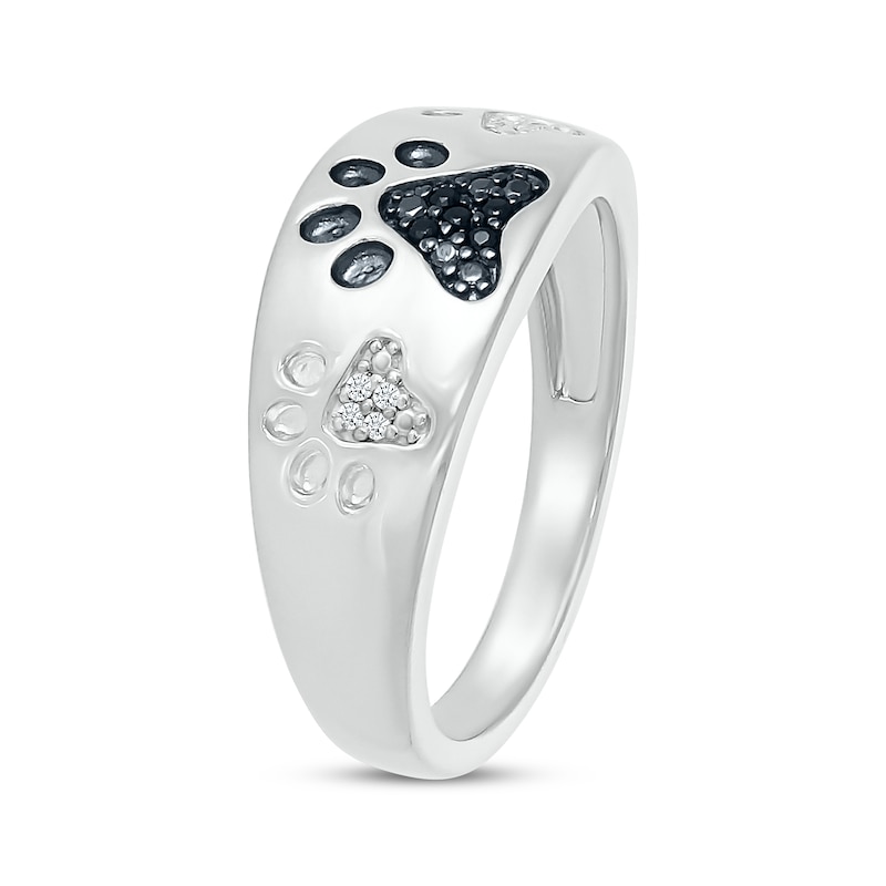 Main Image 2 of Black & White Diamond Paw Print Ring 1/20 ct tw Sterling Silver