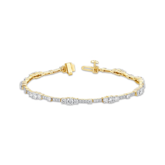 Memories Moments Magic Lab-Grown Diamond Three-Stone Bracelet 3 ct tw 14K Yellow Gold 7"