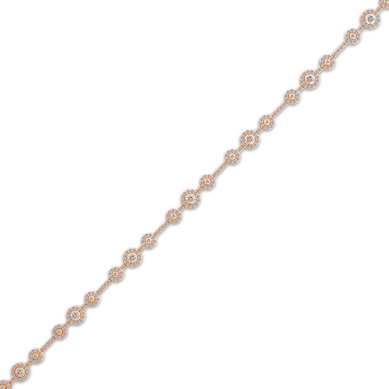 Main Image 2 of Memories Moments Magic Lab-Grown Diamond Three-Stone Halo Bracelet 2 ct tw 14K Rose Gold 7&quot;
