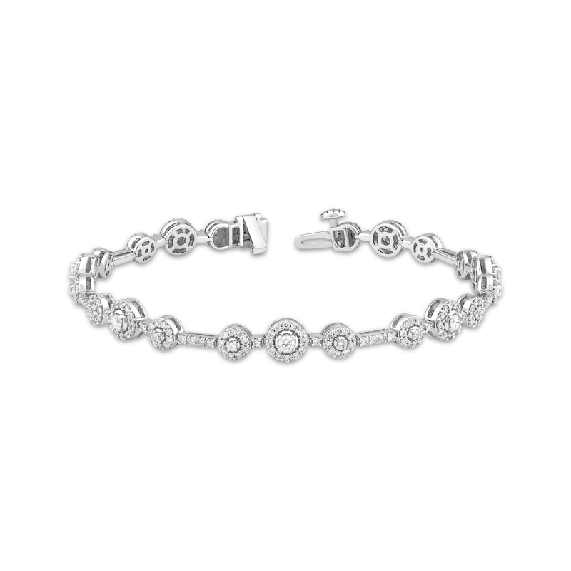 Main Image 1 of Memories Moments Magic Lab-Grown Diamond Three-Stone Halo Bracelet 2 ct tw 14K White Gold 7"