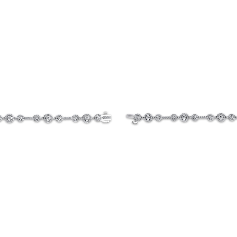 Main Image 3 of Memories Moments Magic Lab-Grown Diamond Three-Stone Halo Bracelet 2 ct tw 14K White Gold 7"