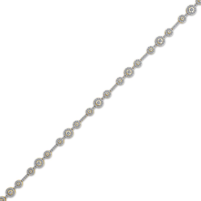 Main Image 2 of Memories Moments Magic Lab-Grown Diamond Three-Stone Halo Bracelet 2 ct tw 14K Yellow Gold 7&quot;