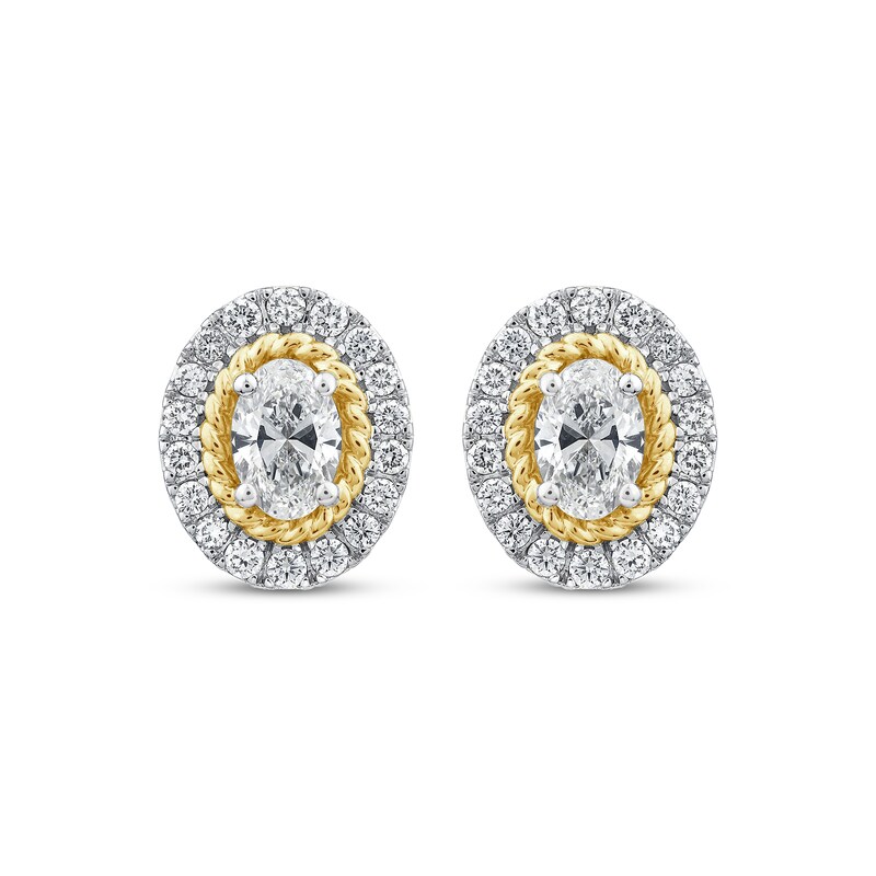 Main Image 2 of Threads of Love Oval-Cut Lab-Grown Diamond Halo Earrings 1-1/2 ct tw 14K Two-Tone Gold