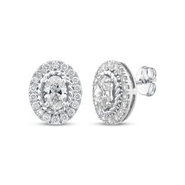 Threads of Love Oval-Cut Lab-Grown Diamond Halo Earrings 1-1/2 ct tw 14K White Gold