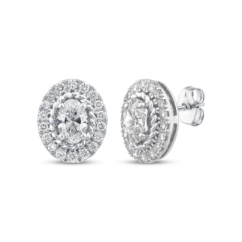 Main Image 1 of Threads of Love Oval-Cut Lab-Grown Diamond Halo Earrings 1-1/2 ct tw 14K White Gold