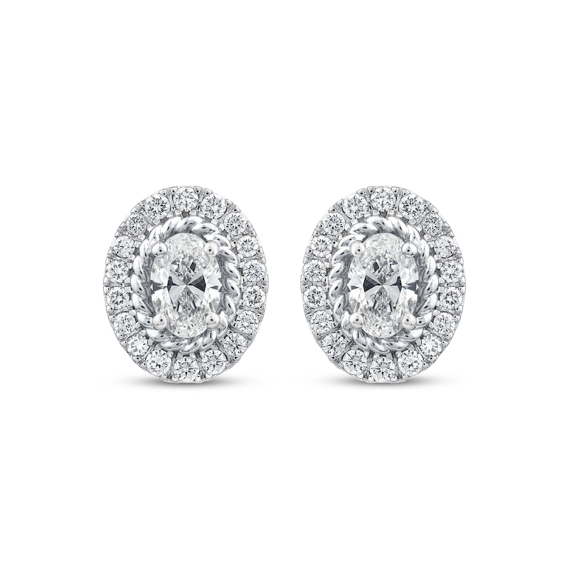 Main Image 2 of Threads of Love Oval-Cut Lab-Grown Diamond Halo Earrings 1-1/2 ct tw 14K White Gold