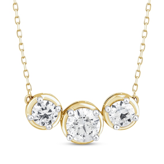 Memories Moments Magic Three-Stone Lab-Grown Diamond Necklace 1-1/2 ct tw 14K Yellow Gold 18"