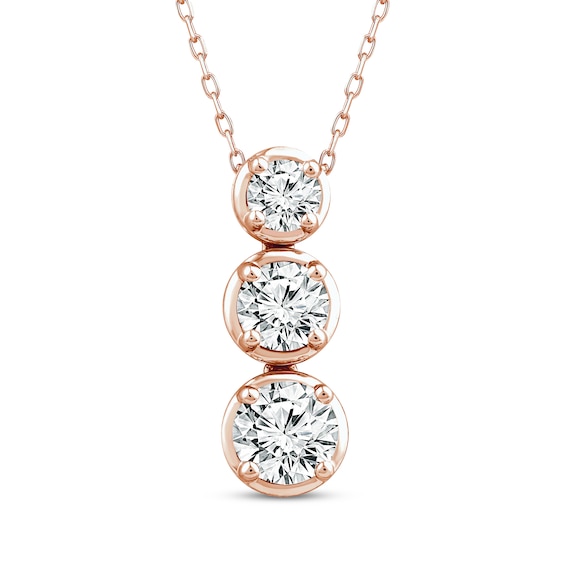 Memories Moments Magic Lab-Grown Diamond Three-Stone Vertical Necklace 1-1/2 ct tw 14K Rose Gold 18"