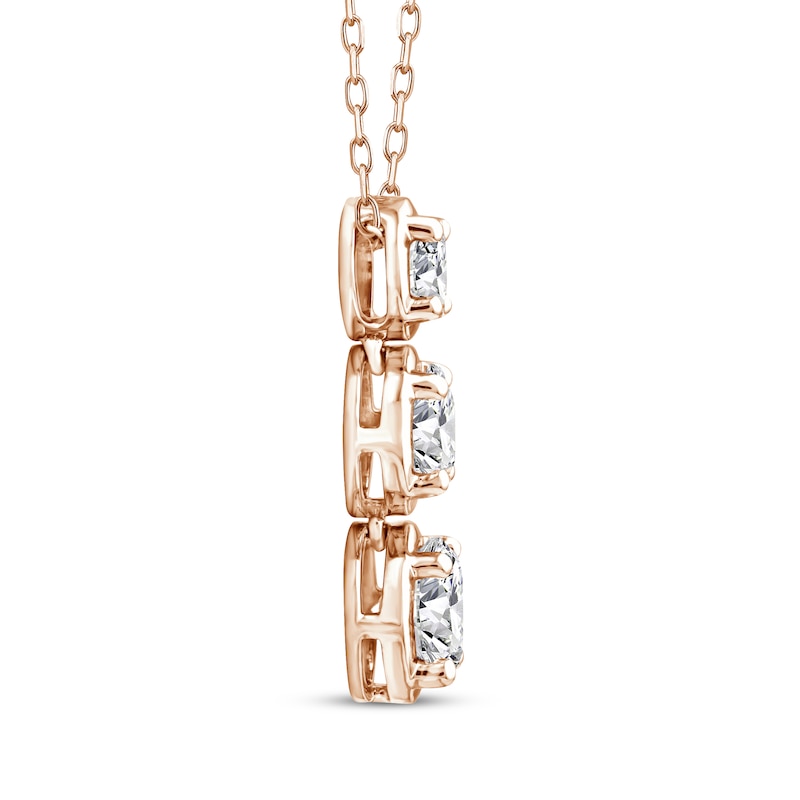 Main Image 2 of Memories Moments Magic Lab-Grown Diamond Three-Stone Vertical Necklace 1-1/2 ct tw 14K Rose Gold 18"