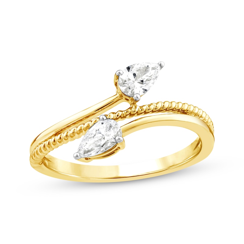 Main Image 1 of Threads of Love Pear-Shaped Lab-Grown Diamond Bypass Ring 1/2 ct tw 14K Yellow Gold