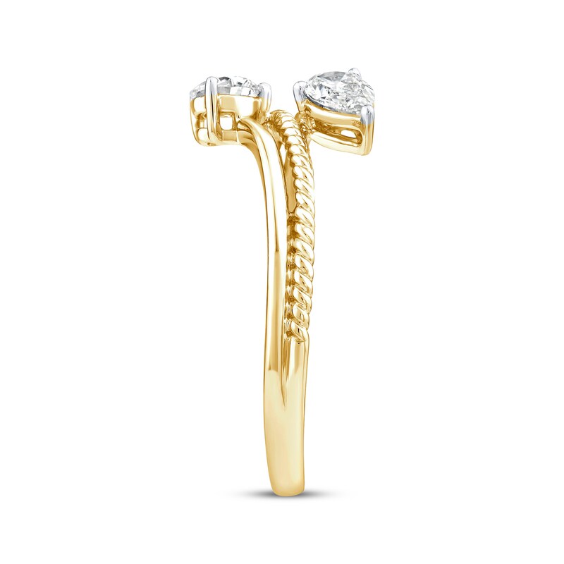 Main Image 2 of Threads of Love Pear-Shaped Lab-Grown Diamond Bypass Ring 1/2 ct tw 14K Yellow Gold