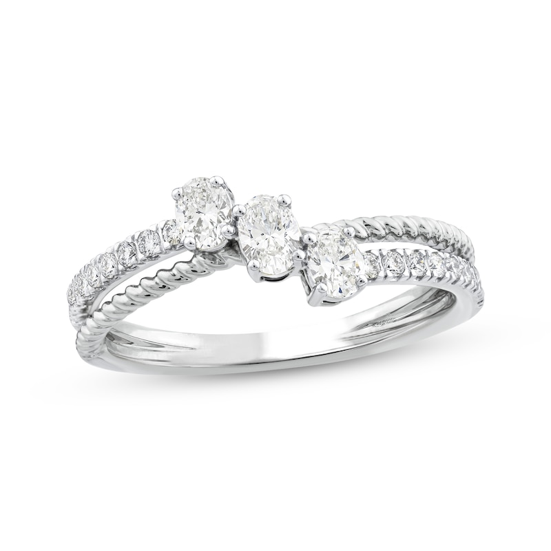 Main Image 1 of Memories Moments Magic Oval-Cut Lab-Grown Diamond Three-Stone Ring 1/2 ct tw 10K White Gold