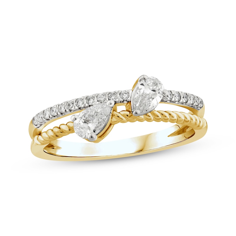 Main Image 1 of Threads of Love Pear-Shaped Lab-Grown Diamond Two-Row Ring 1/2 ct tw 14K Yellow Gold