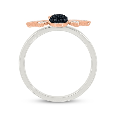 Bumble Bee Ring With Natural Diamond - 14K White Gold Over Sterling Silver, Mothers Gift, 1/8 Cttw