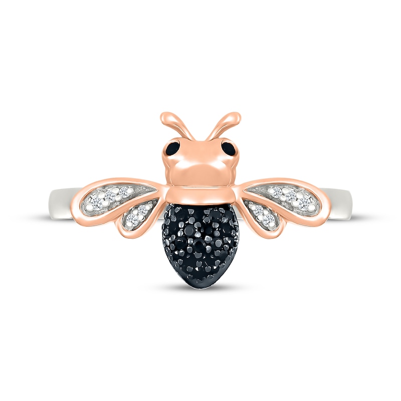 Main Image 4 of Black & White Diamond Bumble Bee Ring 1/10 ct tw Sterling Silver & 10K Rose Gold