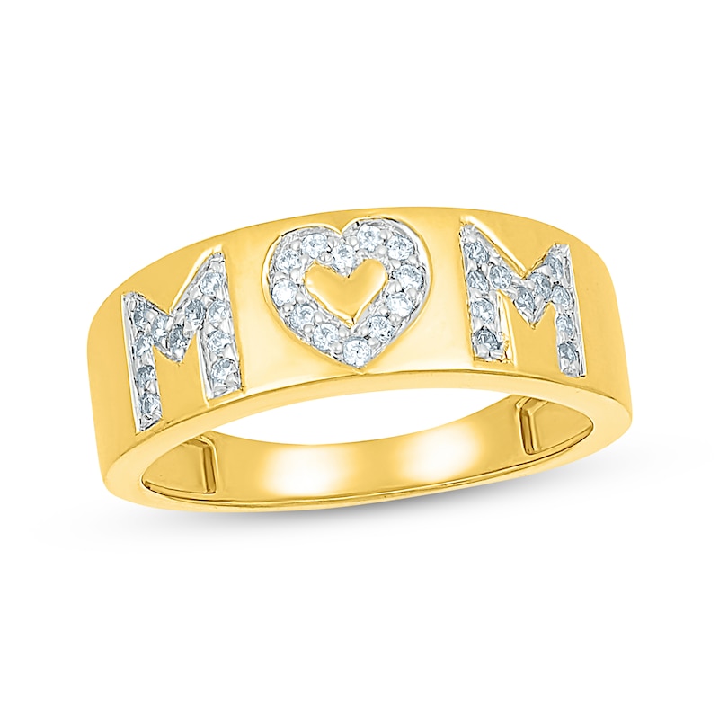Main Image 1 of Diamond &quot;Mom&quot; Heart Ring 1/5 ct tw 10K Yellow Gold