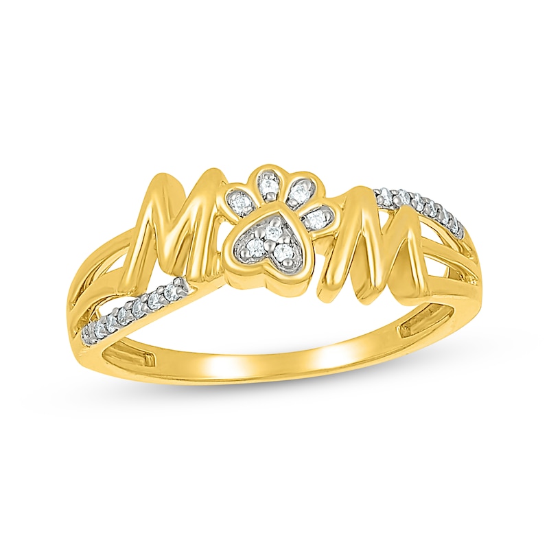 Main Image 1 of Diamond &quot;Mom&quot; Paw Print Ring 1/15 ct tw 10K Yellow Gold
