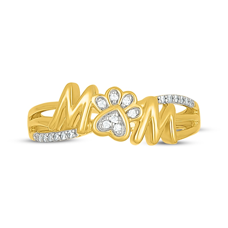 Main Image 4 of Diamond &quot;Mom&quot; Paw Print Ring 1/15 ct tw 10K Yellow Gold