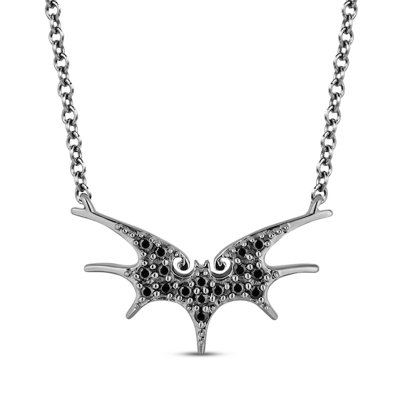 Disney Treasures The Nightmare Before Christmas Black Diamond Bat Necklace 1/6 ct tw Sterling Silver 17.5"