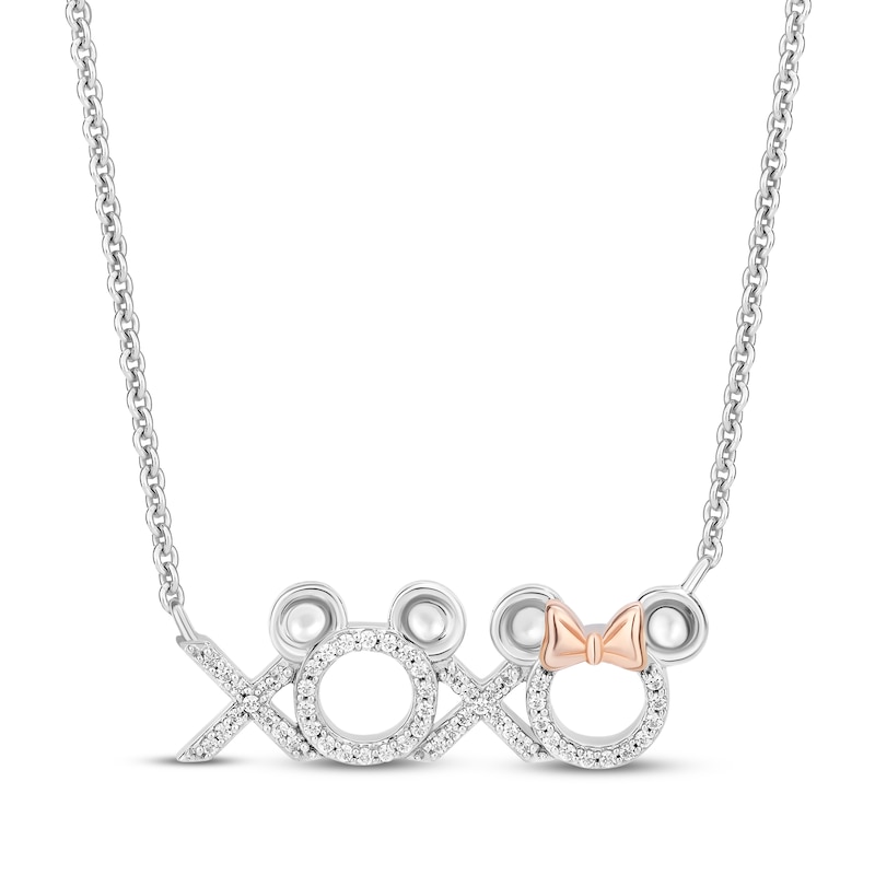 Main Image 1 of Disney Treasures Mickey & Minnie &quot;XO&quot; Necklace 1/8 ct tw Sterling Silver & 10K Rose Gold 18&quot;