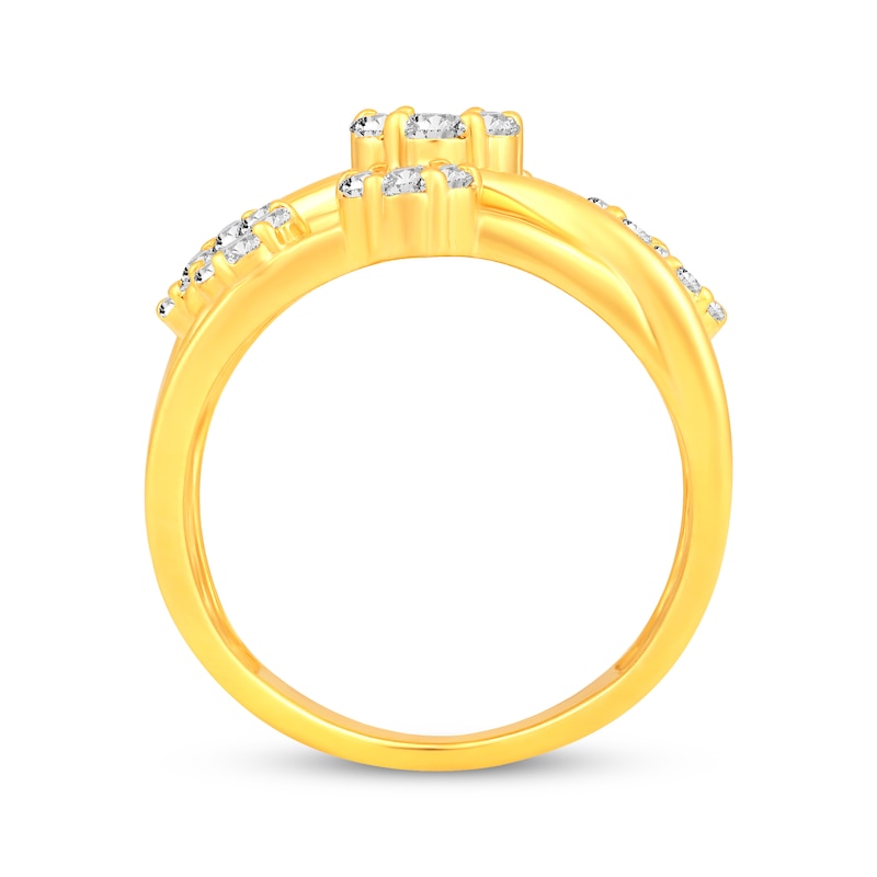 Main Image 3 of Diamond Flower Cluster Crossover Ring 1 ct tw 10K Yellow Gold