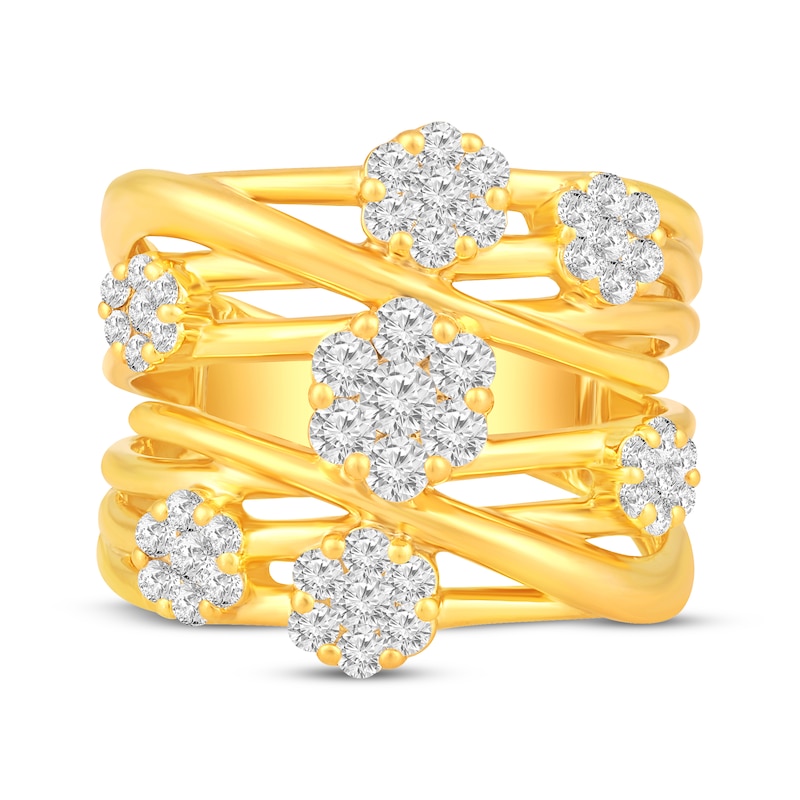 Main Image 4 of Diamond Flower Cluster Crossover Ring 1 ct tw 10K Yellow Gold