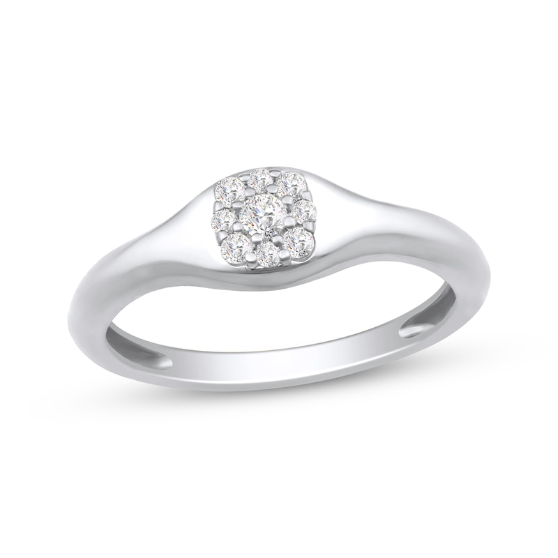 Main Image 1 of Multi-Diamond Center Cushion Signet Ring 1/6 ct tw 10K White Gold