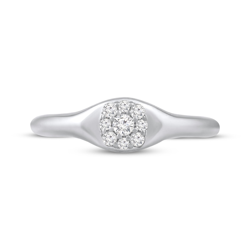Main Image 4 of Multi-Diamond Center Cushion Signet Ring 1/6 ct tw 10K White Gold