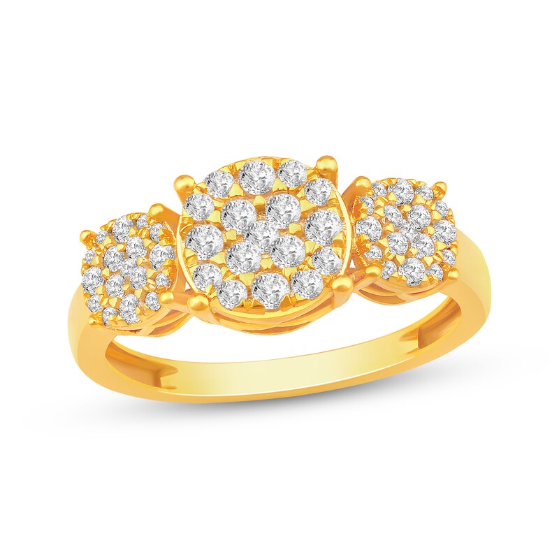 Main Image 1 of Multi-Diamond Center Three-Stone Fashion Ring 1/2 ct tw 10K Yellow Gold