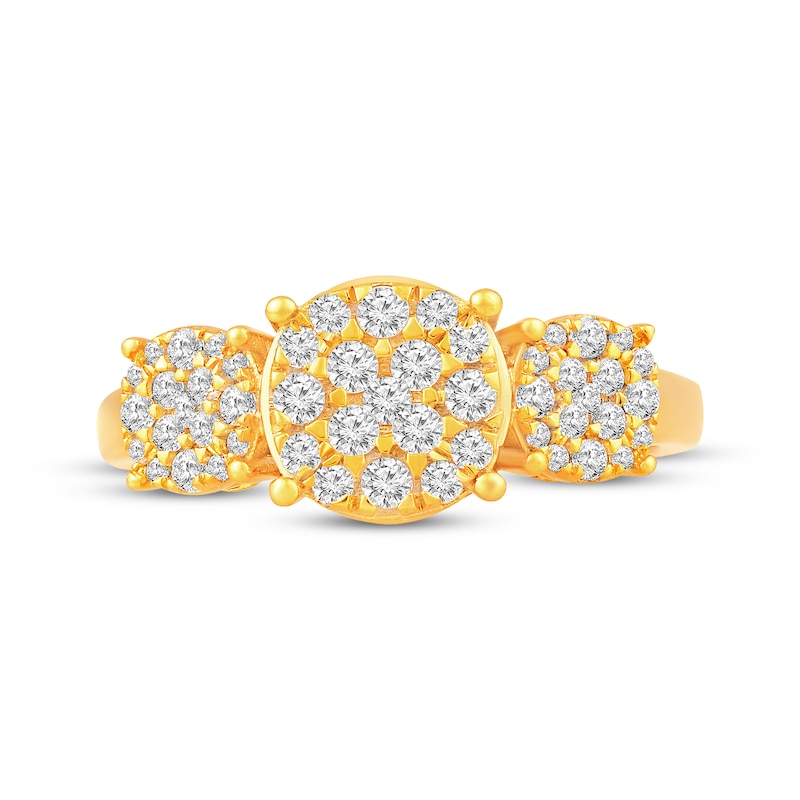Main Image 4 of Multi-Diamond Center Three-Stone Fashion Ring 1/2 ct tw 10K Yellow Gold