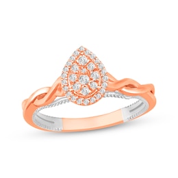 Multi-Diamond Center Pear-Shaped Halo Promise Ring 1/5 ct tw 10K Two-Tone Gold