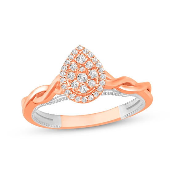 Multi-Diamond Center Pear-Shaped Halo Promise Ring 1/5 ct tw 10K Two-Tone Gold