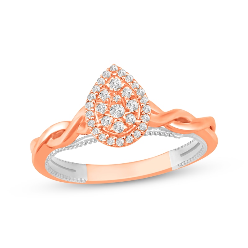 Main Image 1 of Multi-Diamond Center Pear-Shaped Halo Promise Ring 1/5 ct tw 10K Two-Tone Gold