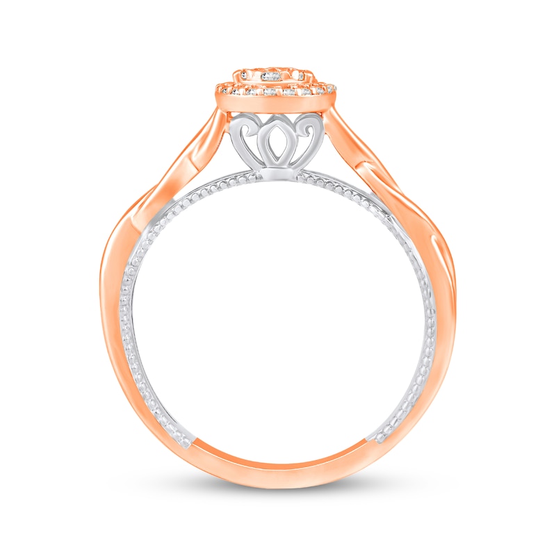 Main Image 3 of Multi-Diamond Center Pear-Shaped Halo Promise Ring 1/5 ct tw 10K Two-Tone Gold