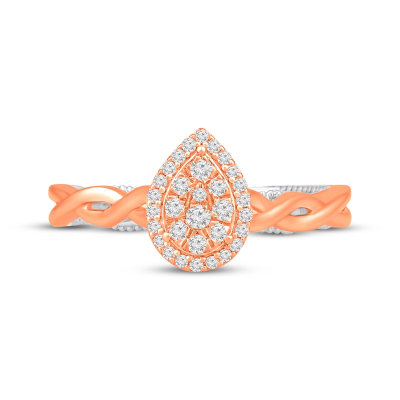 Main Image 4 of Multi-Diamond Center Pear-Shaped Halo Promise Ring 1/5 ct tw 10K Two-Tone Gold