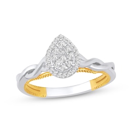 Multi-Diamond Center Pear-Shaped Halo Promise Ring 1/5 ct tw 10K Two-Tone Gold