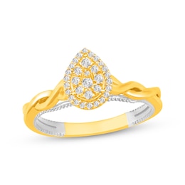 Multi-Diamond Center Pear-Shaped Halo Promise Ring 1/5 ct tw 10K Two-Tone Gold